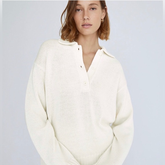 Wilfred Sweaters - Aritzia Wilfred Free Zosia 100% Merino Wool Sweater tan Size Medium Polo Buttons